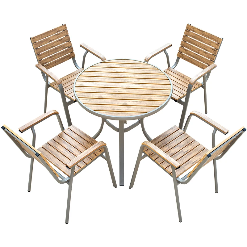 Modern Outdoor Restaurant Furniture Set Teak Plastic Wood Round Balcony Bar Patio Table And Chairs