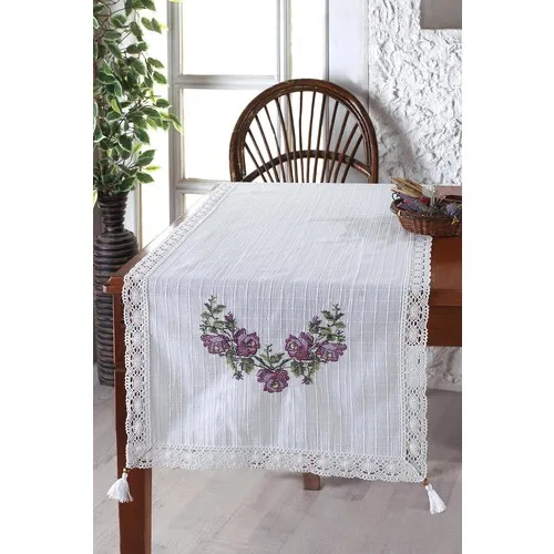 Wellstil Kanaviçeli White Runner Purple PURPLE 50x150 cm