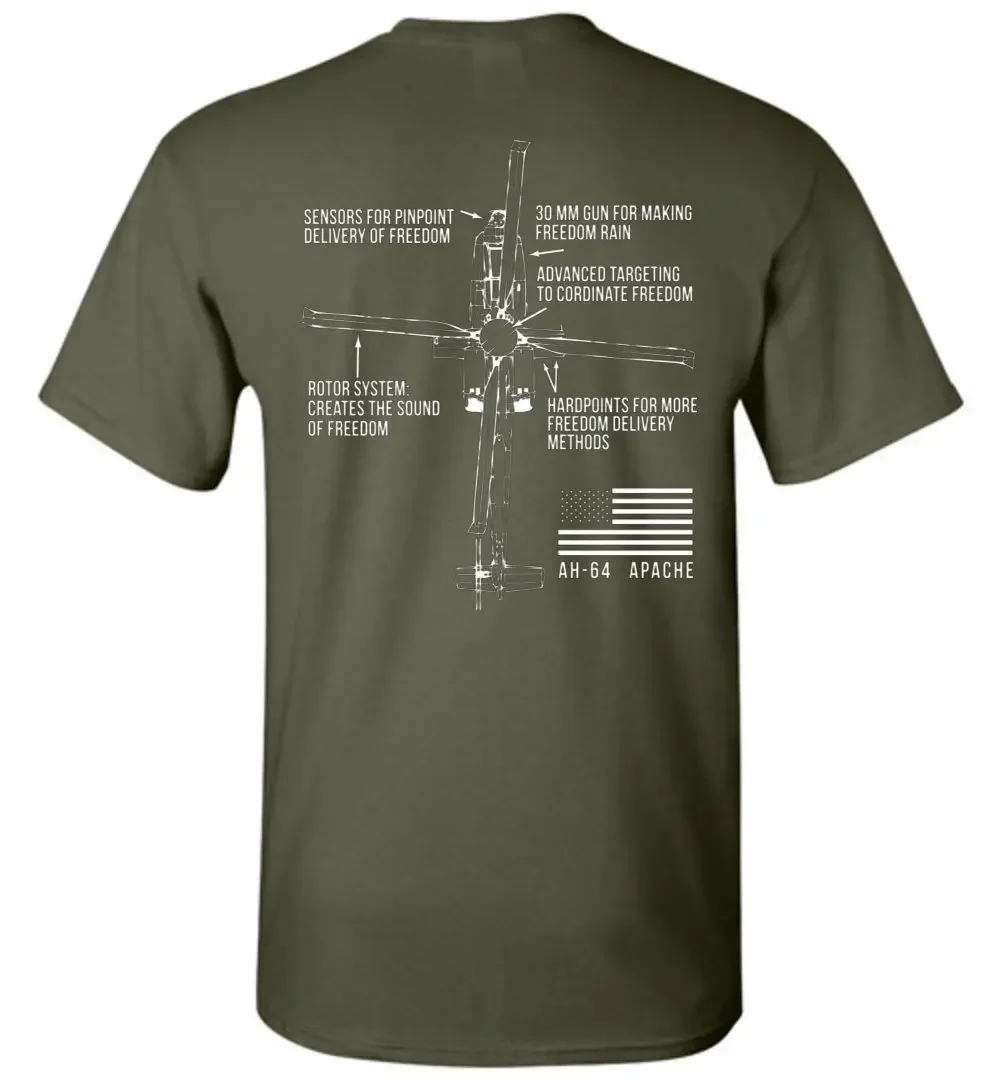 Retro USA Flag AH-64 Apache Helicopter Gunships T-Shirt 100% Cotton O-Neck Summer Short Sleeve Casual Mens T-shirt Size S-3XL