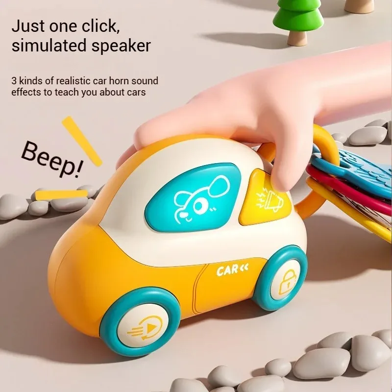 音楽と光付きのベビー歯固めおもちゃ、モンテッソーリ感覚玩具、車の鍵型歯固め、歯が生える時期の痛みを和らげるシリコン製噛むおもちゃ、乳幼児の男の子向け