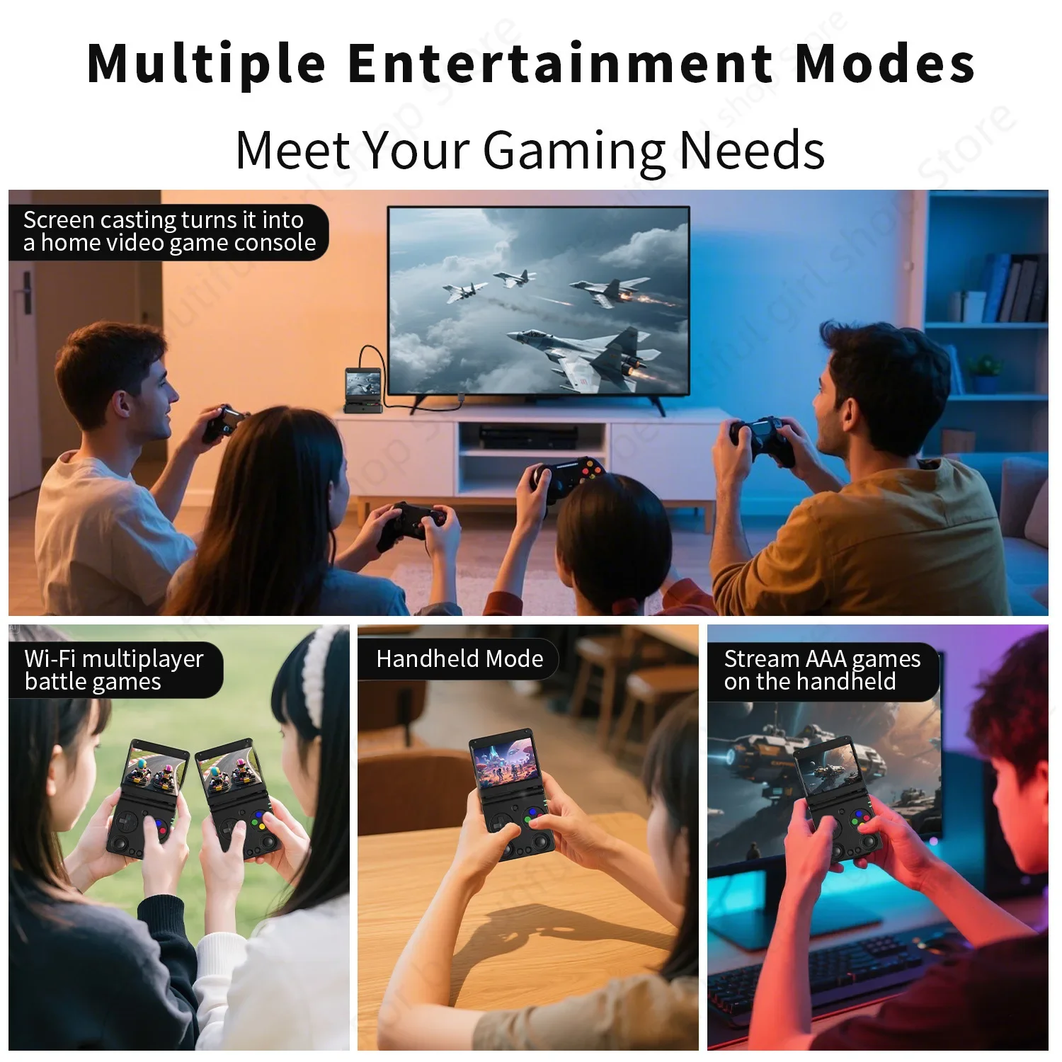 RG34XXSP แบบพกพา Retro คอนโซลเกมมือถือแบบพับได้ 3300mAh แบตเตอรี่ Dual จอยสติ๊กสนับสนุน WiFi Bluetooth TV เอาต์พุตเด็กของขวัญ