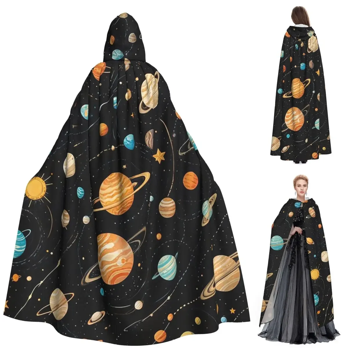 

Солнечная система, космические планеты, Вселенная, длинный плащ с капюшоном, средневековый костюм ведьмы, накидка для косплея