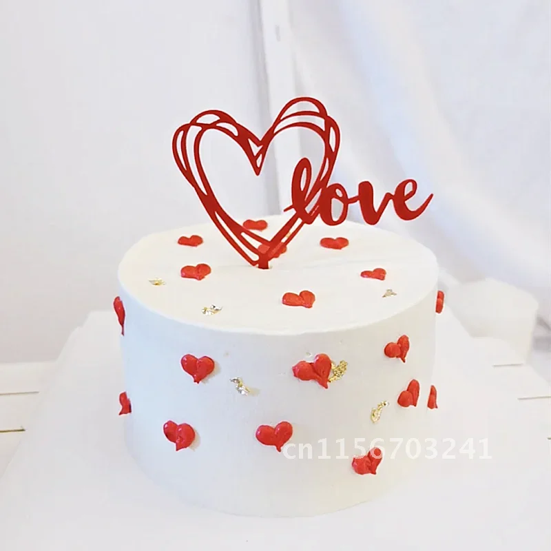 Juego de adornos acrílicos para pastel de San Valentín, suministros para fiestas, con bandera de amor, para decoración de postres, 1set