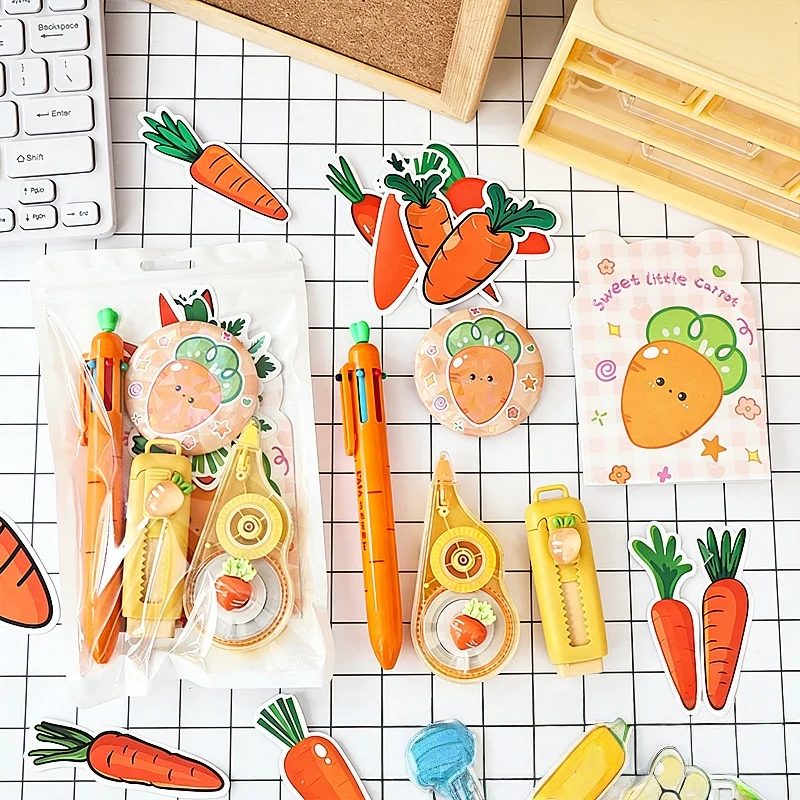 Various Stationery Sets: Small Carrot, Corn, Vegetable and Fruit Ballpoint Pens, Gel Pens, Small Stationery Gifts for Class Students, Creative Learning Supplies Combo, Party Favors and Rewards