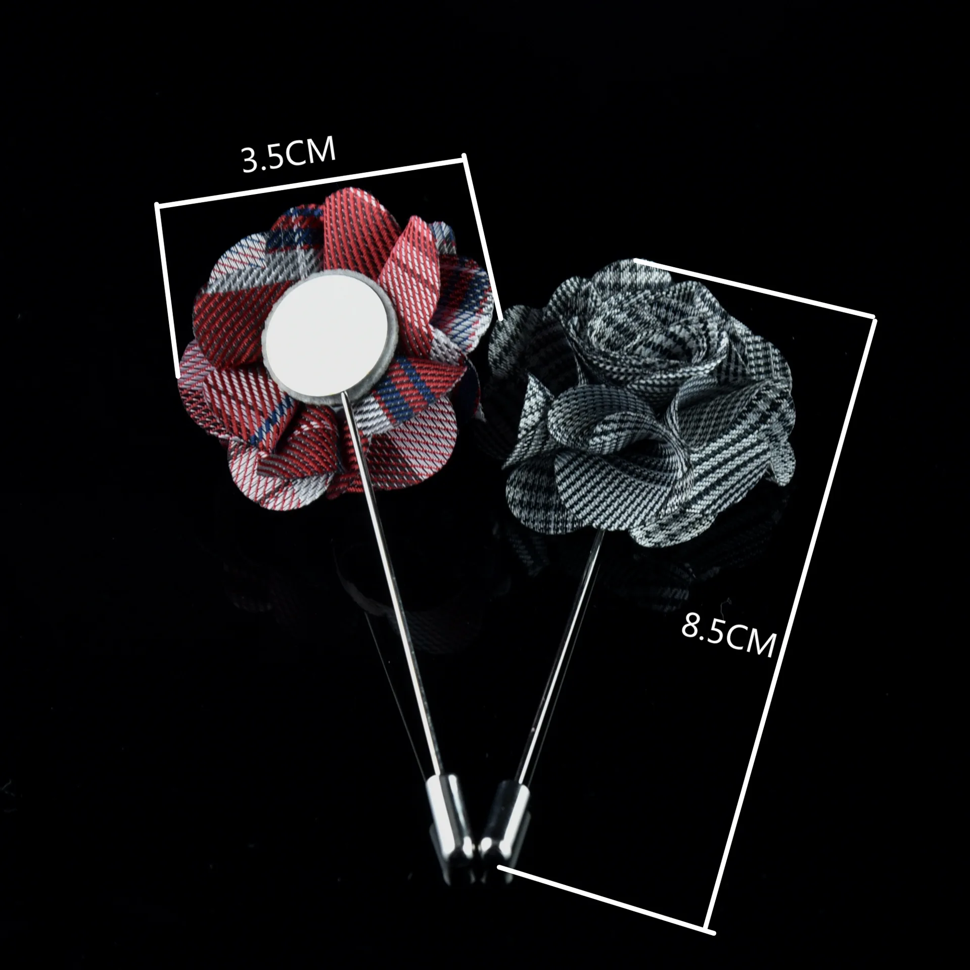 24 PCS/lot , High Quality Plaid Fabric Flower Mens Lapel Pin, Boutonniere, Wedding Brooches