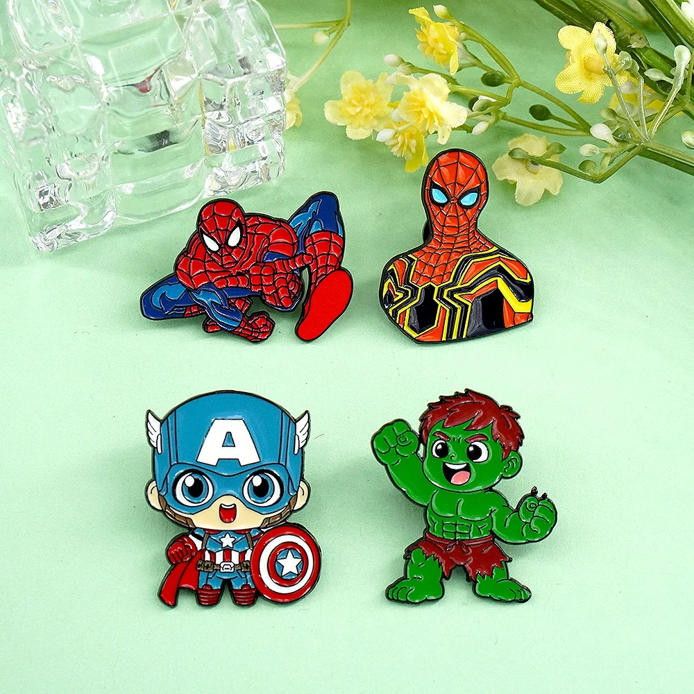 4 broches de los Vengadores, pines esmaltados de superhéroes de Marvel, Spider-Man, Capitán América, Hulk, insignias lindas para solapas, para bolsos, chaquetas, regalo para fans