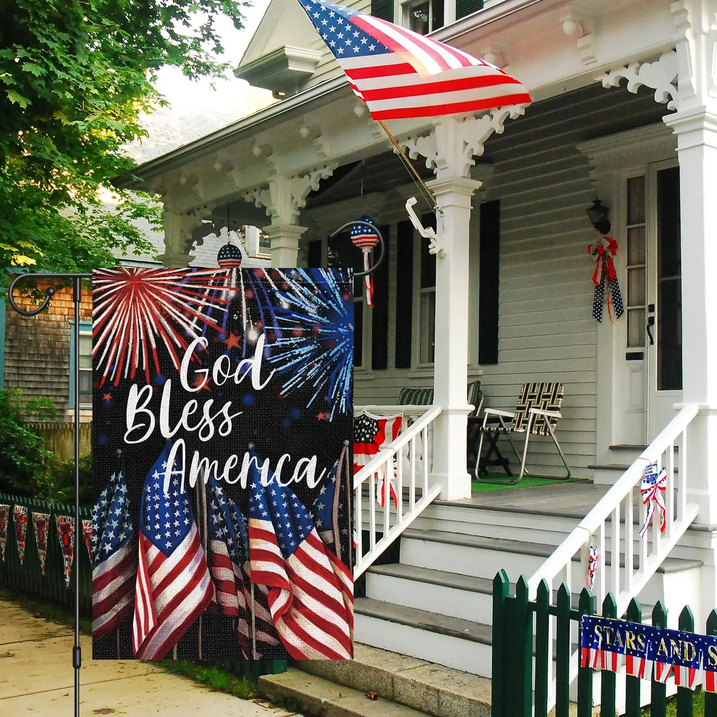 Louise Maelys 4th of July Garden Flag 12x18 Double Sided, Small Burlap Welcome Patriotic Fireworks Garden Yard House Flags for M