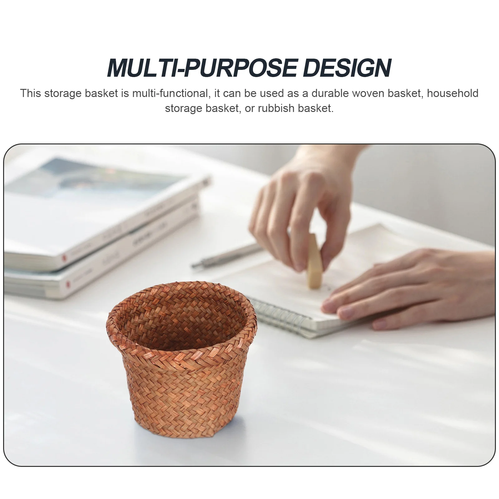 

Sturdy Woven Trash Floor Waste Basket Compact Household Garbage Bin Chic Home Office Storage Basket Wear-Resistant