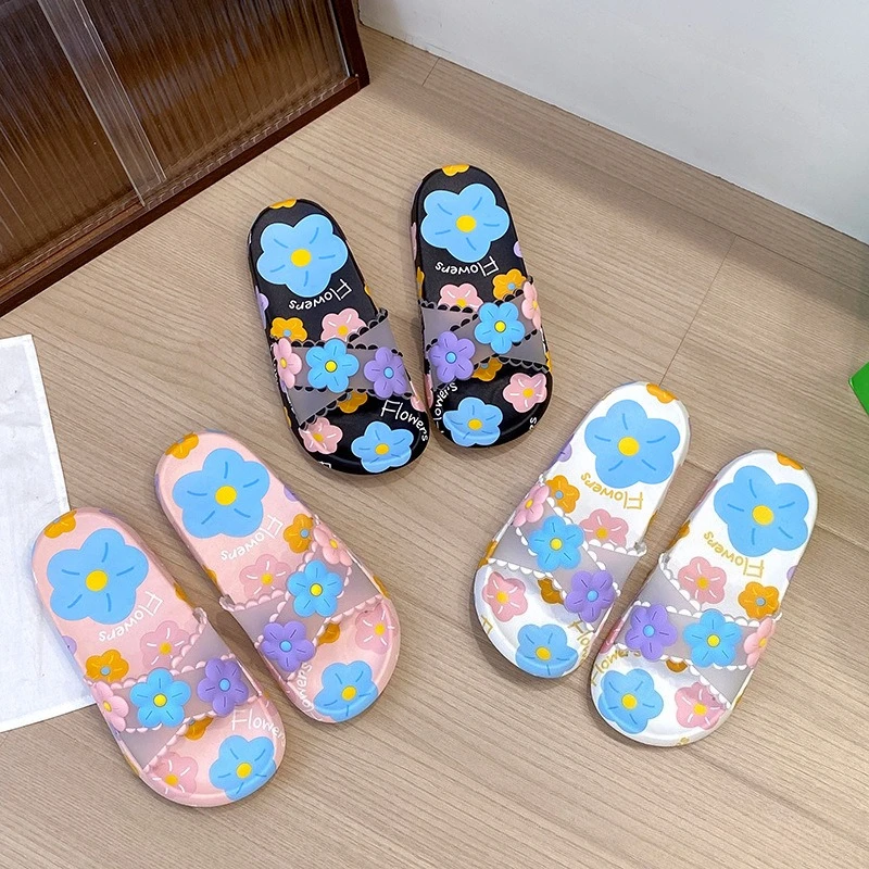Faionable Ladies Summer Indoor Outdoor Slip-resistant Wearable Slippers Cute Flower Design Comfortable Home Batoom Slippers