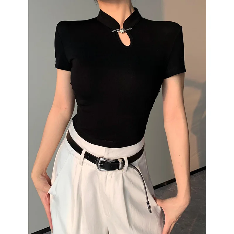 Retro Chinese Style Short Sleeve T-Shirt Women's Correct Shoulder Summer New Design Sensation Small Audience Improved New Chi...