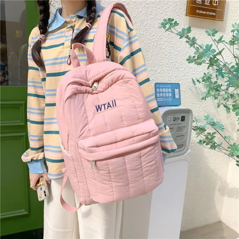 Women Cloth Padded Backpack Large Capacity Preppy School Bag For Student Fashion Quilted Travel Bags Cute Pink Plaid Backpacks