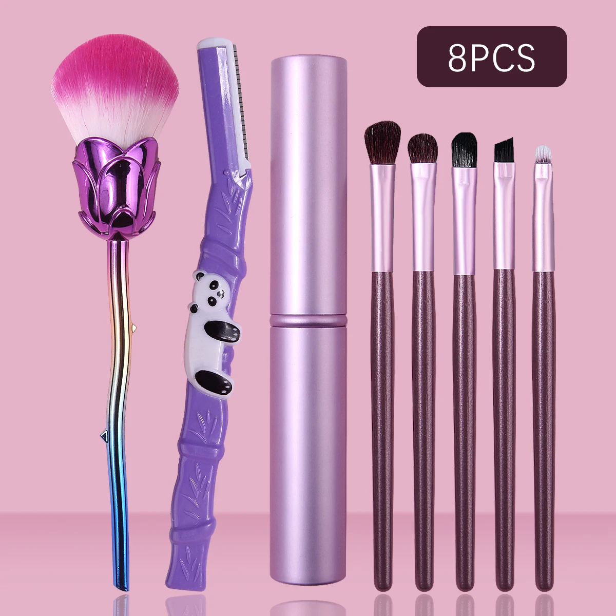 8PCS multi-functional eye makeup brush set + rose-shaped blush brush & Portable Eyebrow trimmer & aluminum tube storage bucket
