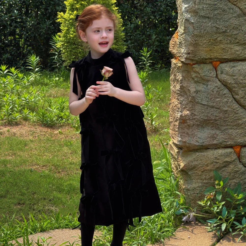 

Girls Skirt 2025 Autumn and Winter New Children's Clothing Girl Baby Senior Sense Stereodimensional Bowtie Sleeveless Dress