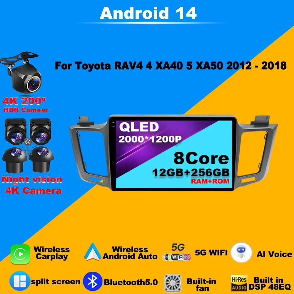 

Android 14 Car Radio For Toyota RAV4 4 XA40 5 XA50 2012 - 2018 Multimedia Video Player Navigation WIFI stereo GPS dvd 4G no 2din