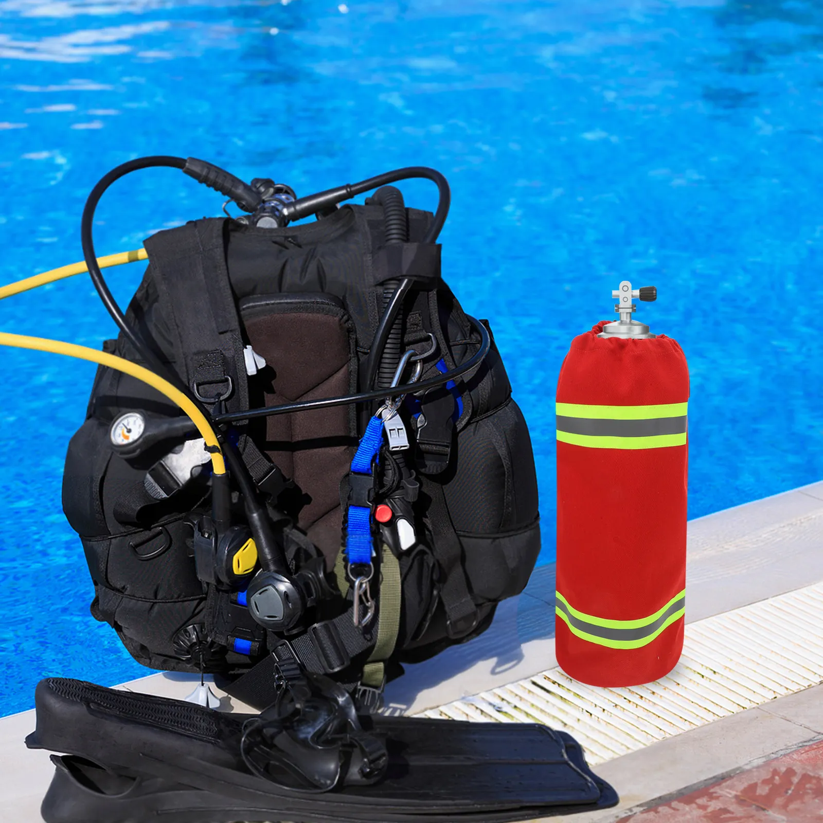 Fire Resistant Cylinder Cover 6.8L Air Tank Fireproof Shield Flame Retardant Fabric with Reflective Edging for Firefighter
