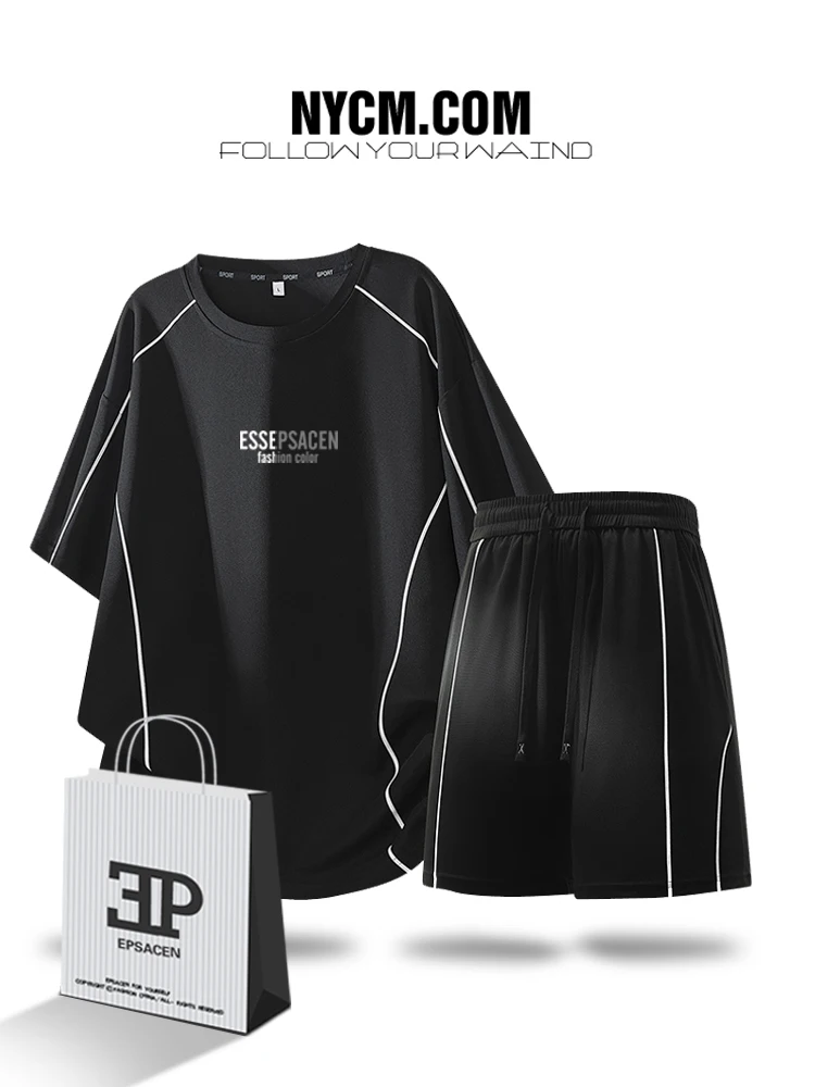 ensemble-sportif-homme-en-soie-glacee-–-t-shirt-a-manches-courtes-sechage-rapide-et-short-mi-long-coupe-ample-–-ensemble-deux-pieces-respirant-et-tendance-pour-l'Ete
