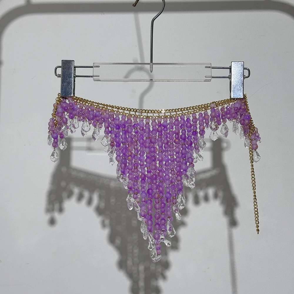 New Beaded Hottie Body Chain Neck Outer Top Halter Bikiini Bra Skirt Hot Set Sexy Backless Sleeveless Top Belt Beahwear Lingeie