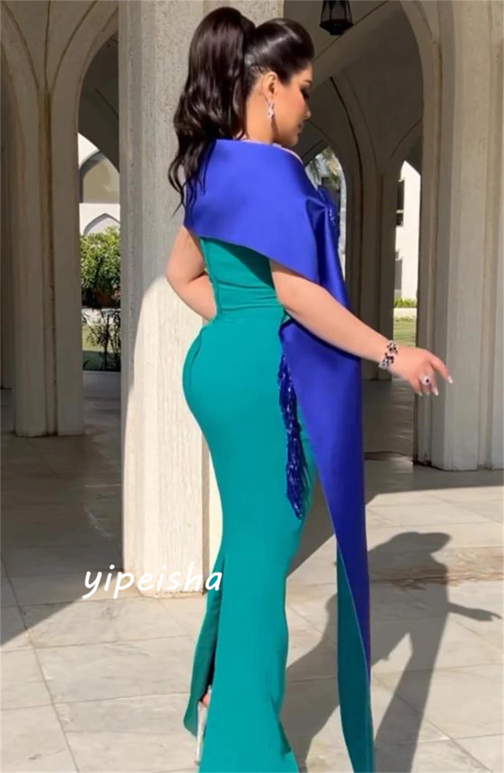 Customized  Jersey Draped Pleat Tassel Clubbing Sheath Off-the-shoulder Bespoke Occasion Gown Long Dresses