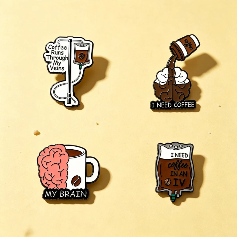 New Creative Slogan Coffee Infusion Funny Brooch Metal Casual Fashion Gift Badge Pin DIY Clothing Bags Hat T-shirt Accessories