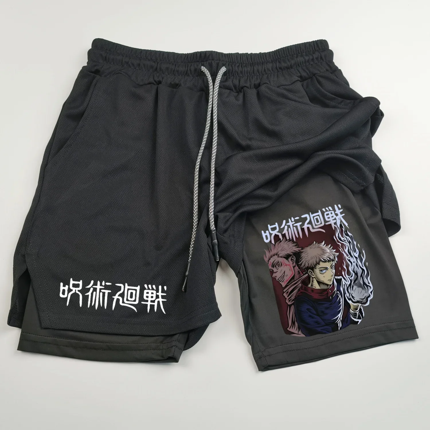 Jujutsu Kaisen Anime Graphic 2 in 1 Compression Shorts for Men Quick Dry Lightweight Gym Performance Shorts Athletic Activewear