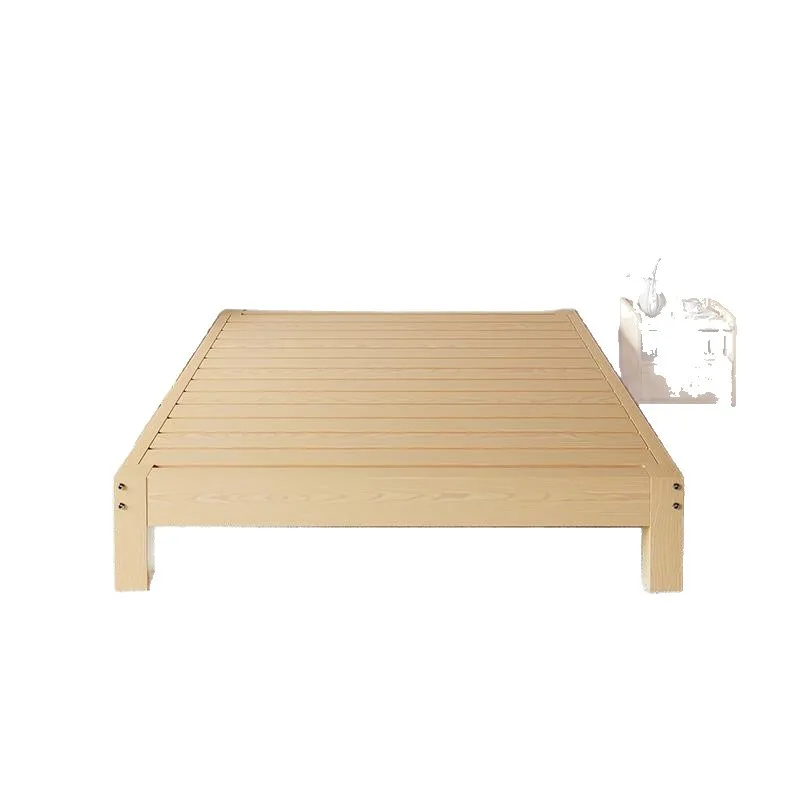 Pure solid wood silent modern simple double bed rental room tatami no bedside moisture-proof row skeleton single bed