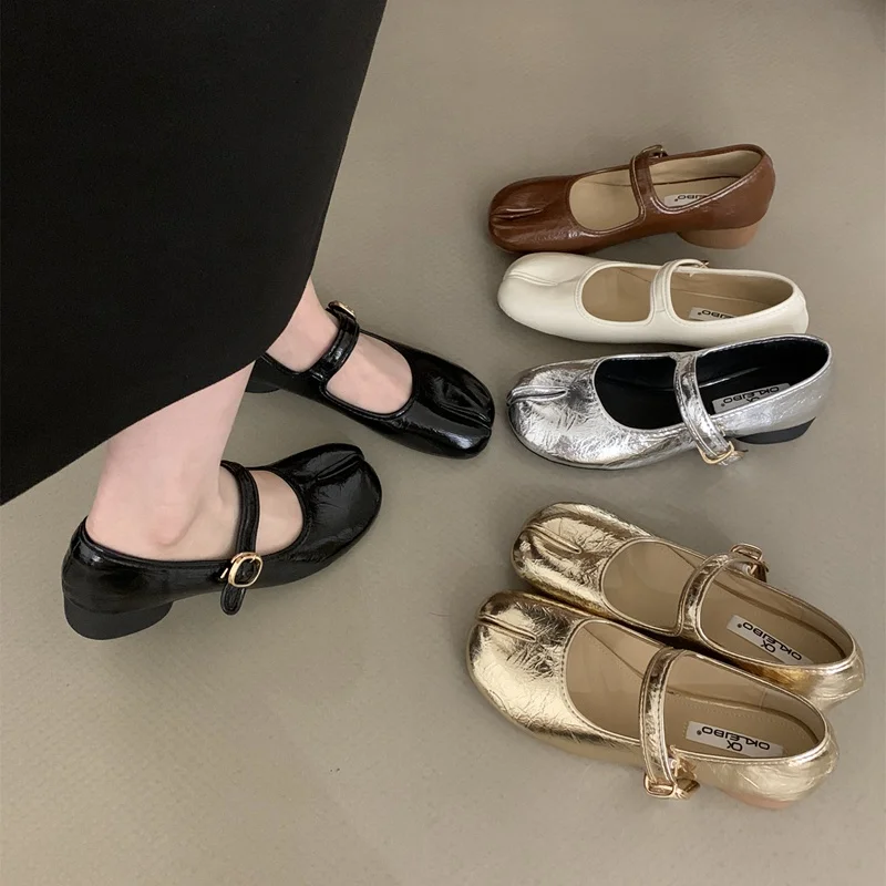 2024 New Brand Tabi Ninja Shoes Woman Flats Heels Soft Trotters Split Toe Ballet Ladies Round Loafer Casual Tacones Female Mujer