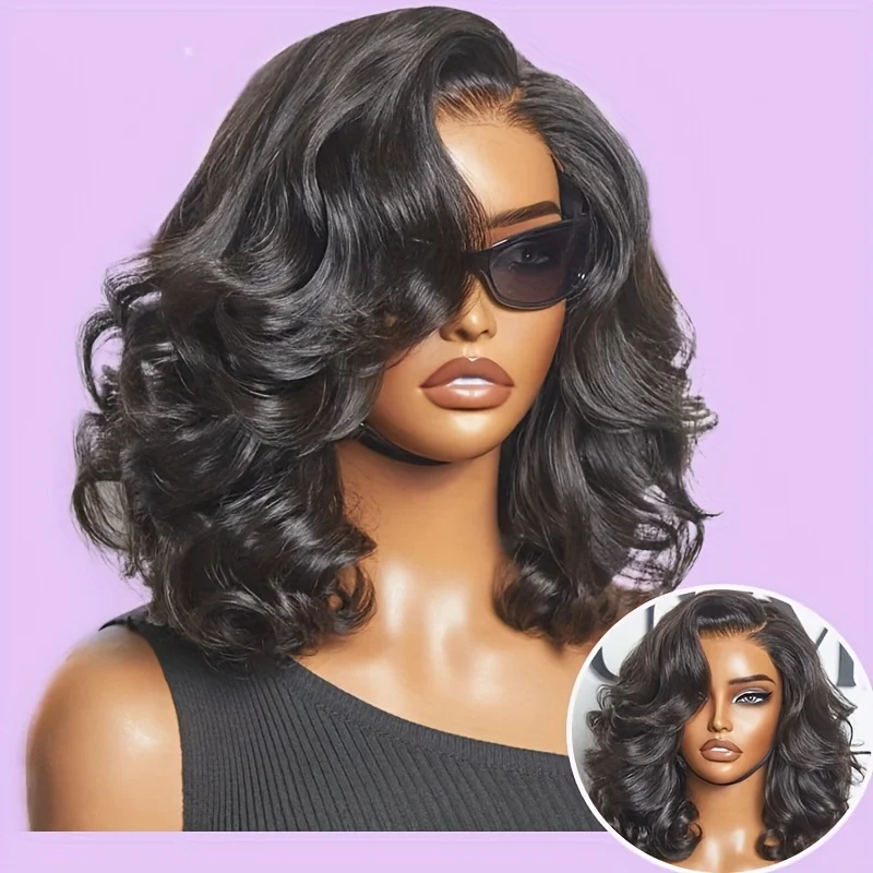 

13x6 HD Lace Front Wigs Human Hair 200 Density Body Wave Lace Front Wigs Pre Plucked 16 inch Short Bob Wigs for Women Glueless W
