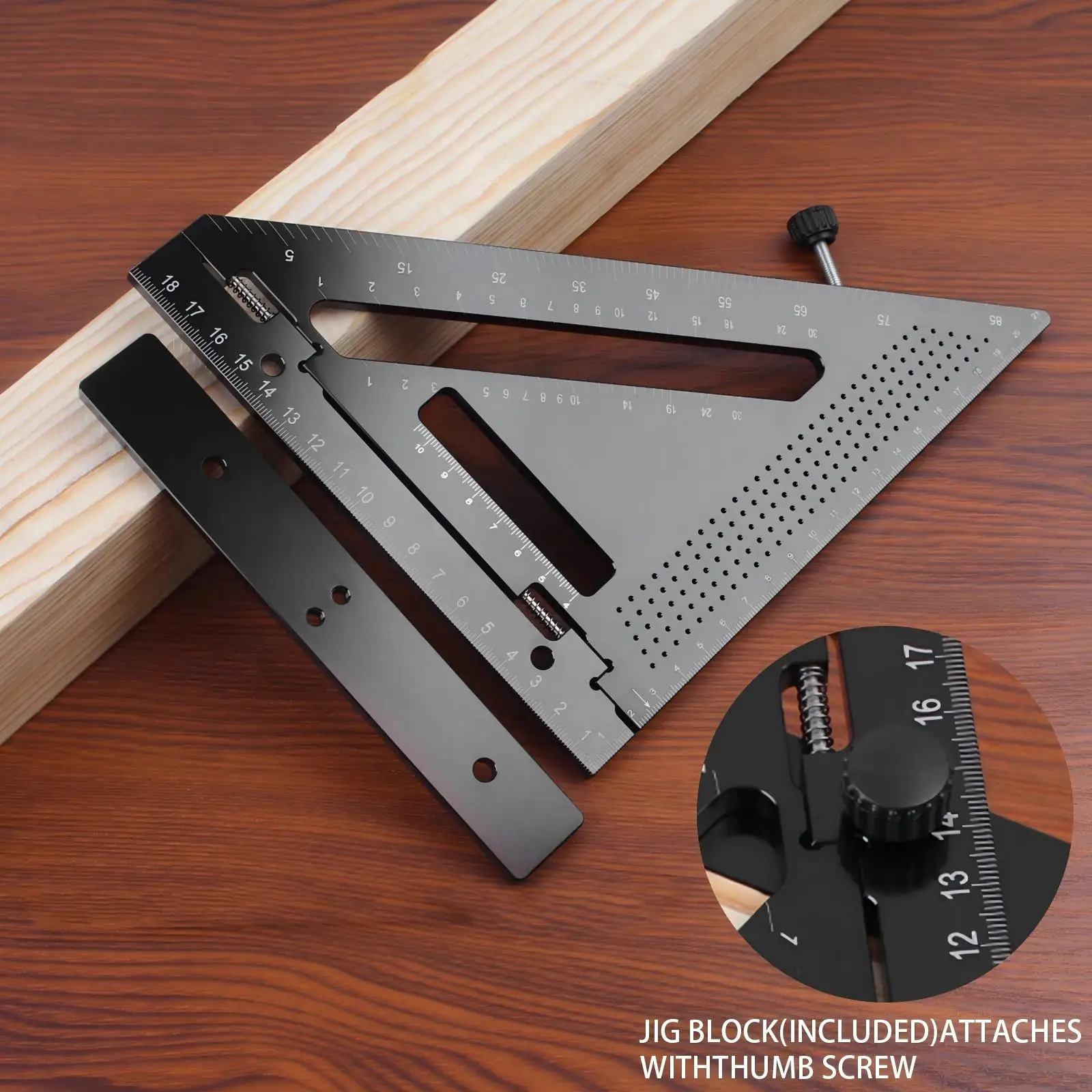 21CM Carpenter Square with Jig Block - Accurate and Repetitive Marking Multi Angle Measuring Miter Triangle Layout Ruler