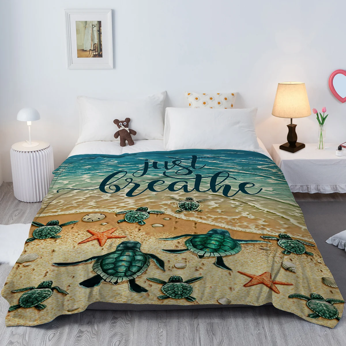 Sea Turtle Blanket Printed Throw Blanket Plush Fluffy Flannel Fleece Blanket Soft Throws for Sofa Couch and Bed