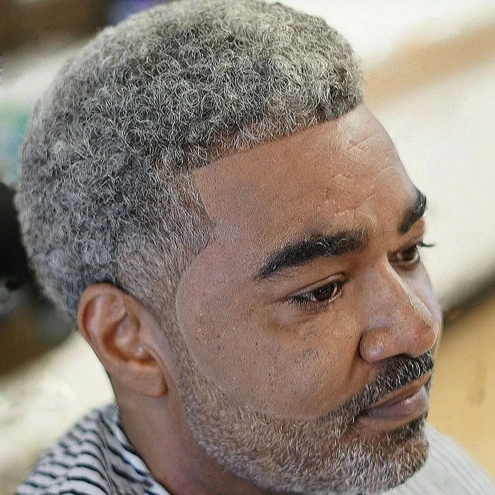1B65 1B50 1b80 Old Men's Afro 6mm Kinky Curly Human Hair Durable Skin Toupee for Hairloss 0.1mm Strong PU Base Black Hair Patch