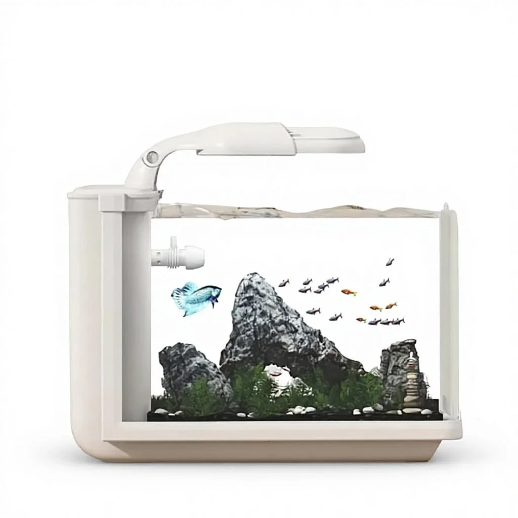 aRectangle Glass Desktop Aquarium Hidden Filtration Detachable Structure High-Brightness Lighting for Lazy Users, Study &