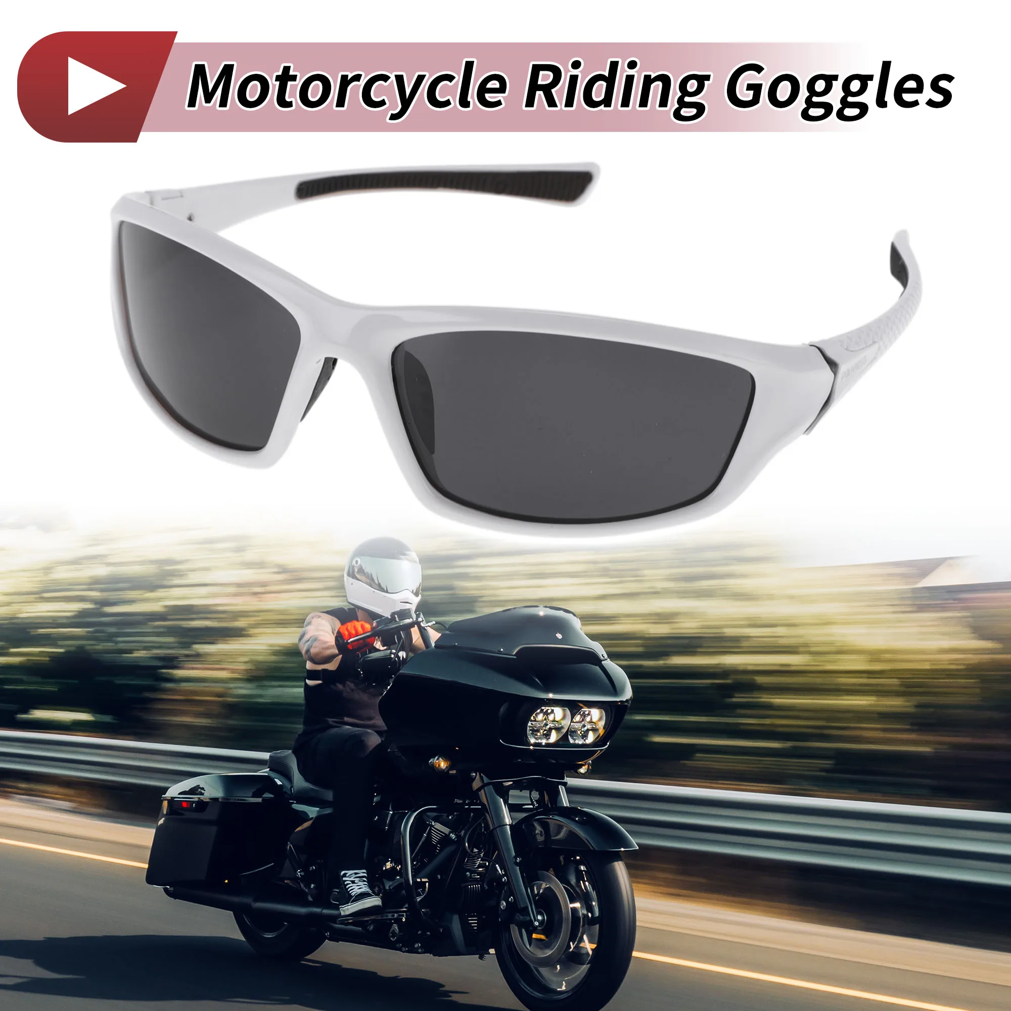 

X Autohaux 1 Pc Motorcycle Riding Goggles Deep Gray Lens White Frame PC UV400