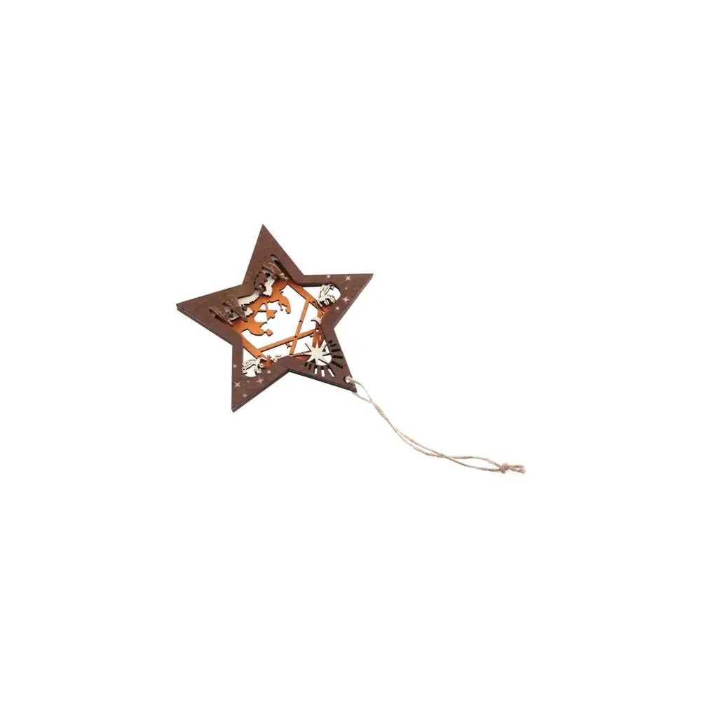 Wooden Nativity Scene Star Ornaments Star Shaped Hanging Christmas Tree Ornament Hollow Nativity Scene Pendants Women