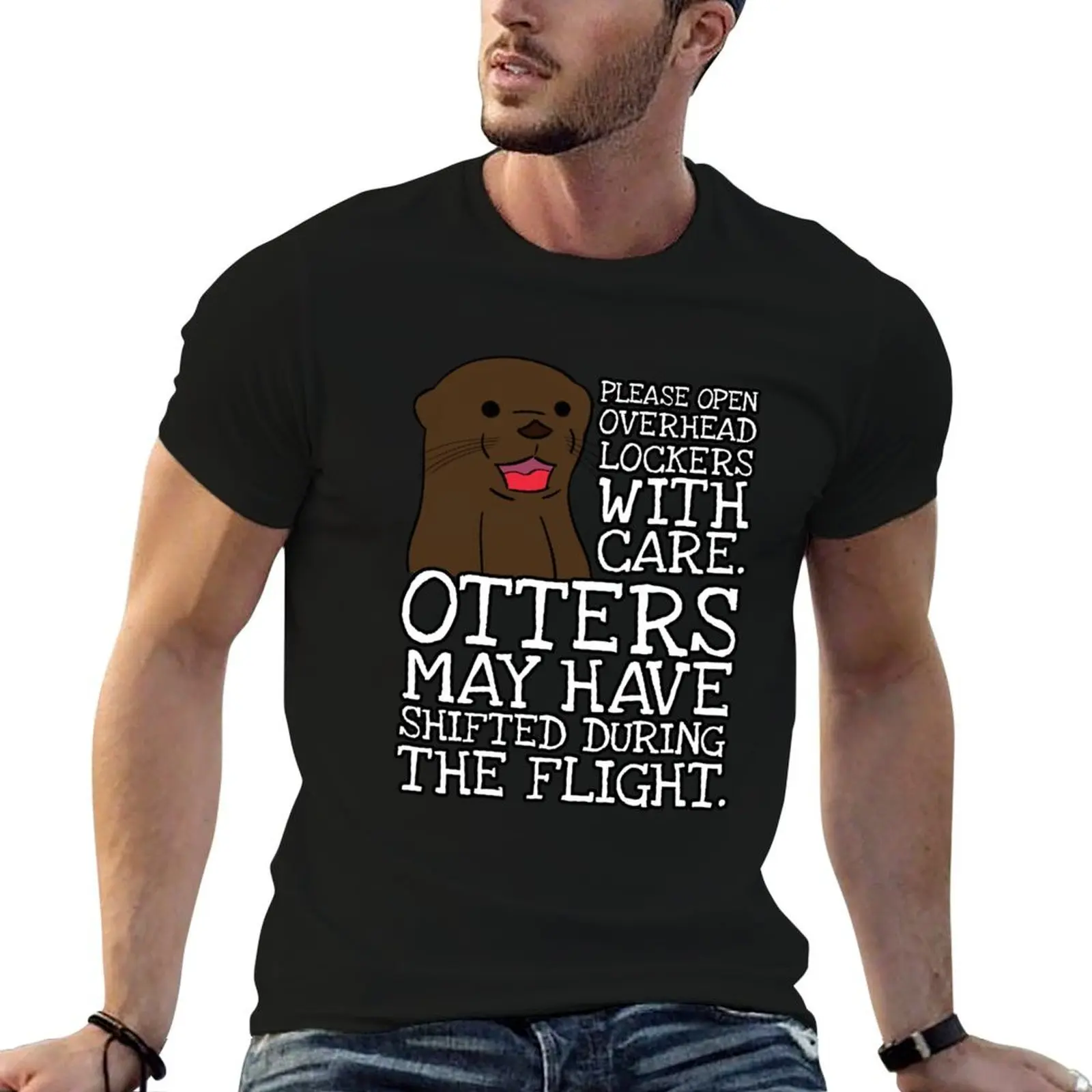 Otters may have shifted during the flight. T-Shirt Casual Simple Design Short Sleeve Shirt