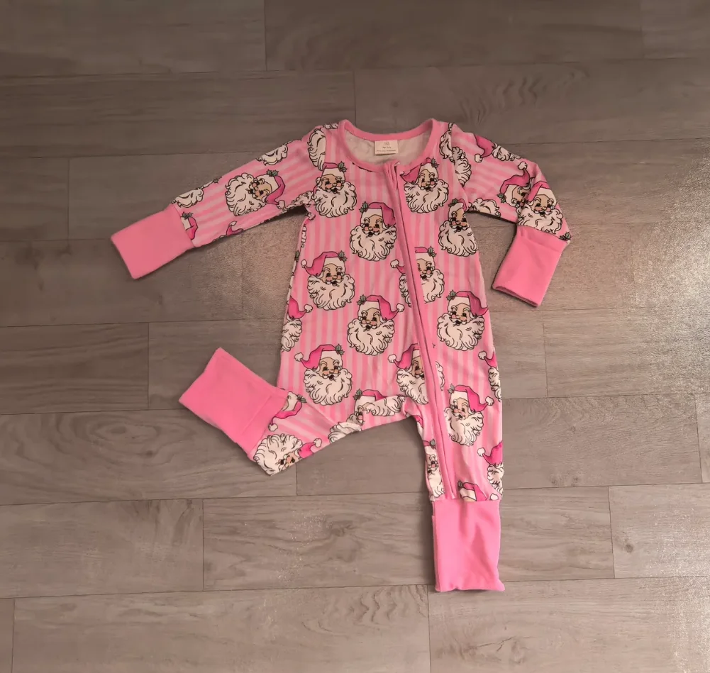 Wholesale Infant Christmas Clothes Newborn Toddler Santa Stripes Zipper Romper Baby Girl Kids Long Sleeves Children Jumpsuit