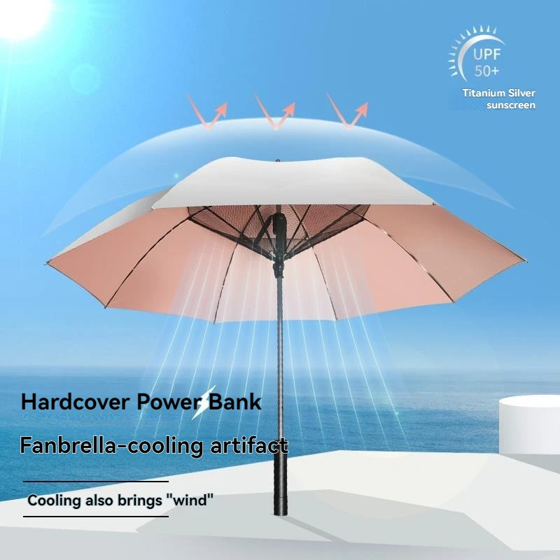 Ttk Multi-Functional Fan Umbrella, Cooling Titanium Silver Sun Protection Long-Handled Sun Umbrella