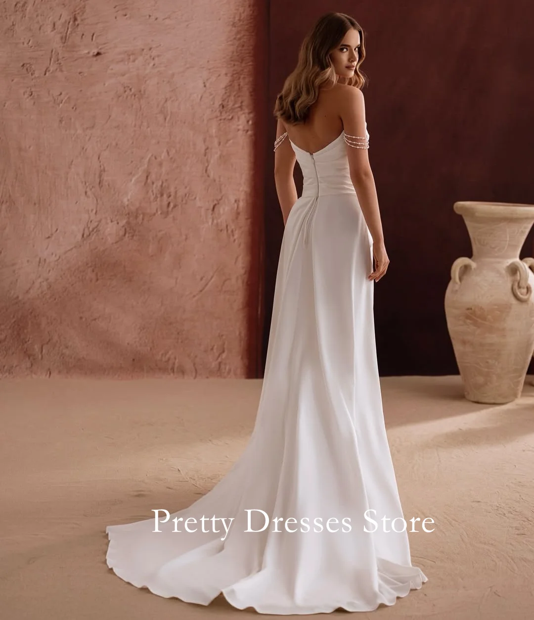 Off Shoulder 2025 Style Garden Customized Ivory Sweep Train Wedding Dresses Mermaid Satin Elegant Bride Growns Party Women