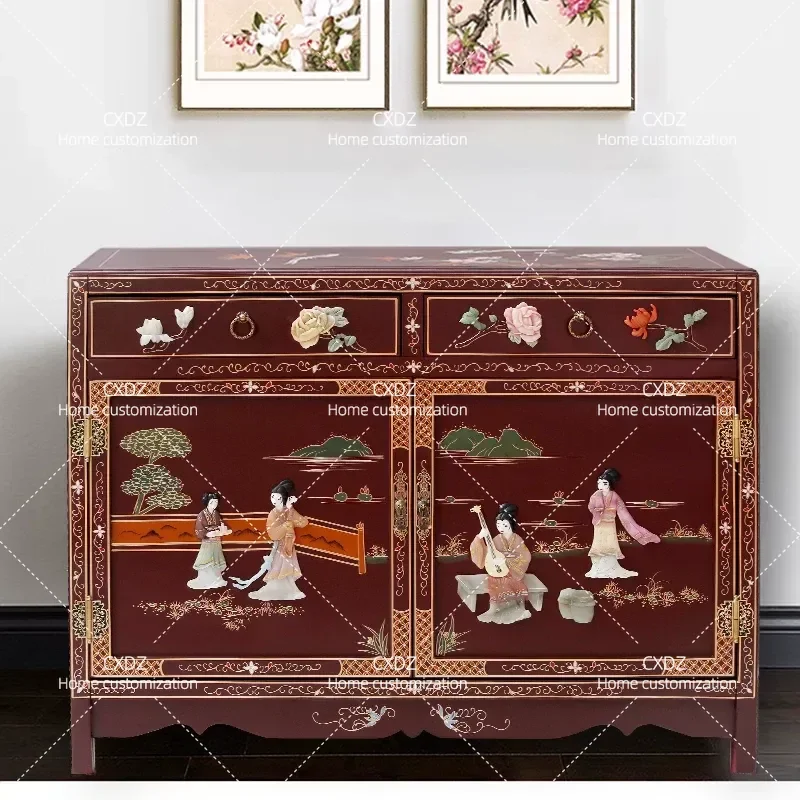 New Chinese Style Bone Inlaid Lacquerware Right Angle Bar Cabinet Dining Sideboard Integrated Storage Wall Unit