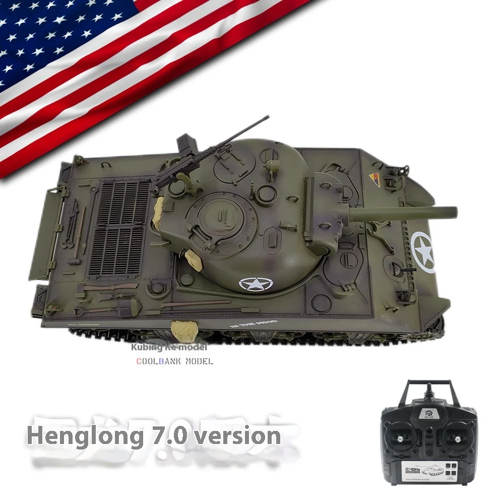 Henglong Us M4a3 Sherman Electric Remote Control Tank Model Smoke Telescopic Gun Barrel Military Model Toy