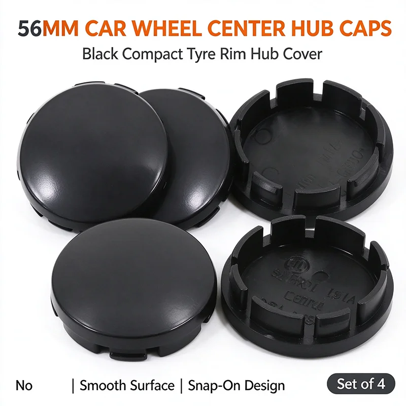56mm ABS Universal Wheel Hub Center Caps Snap-in Cover Cars Trucks Anti-Falling UV Resistant Black Silver Auto Accessories 4Pcs