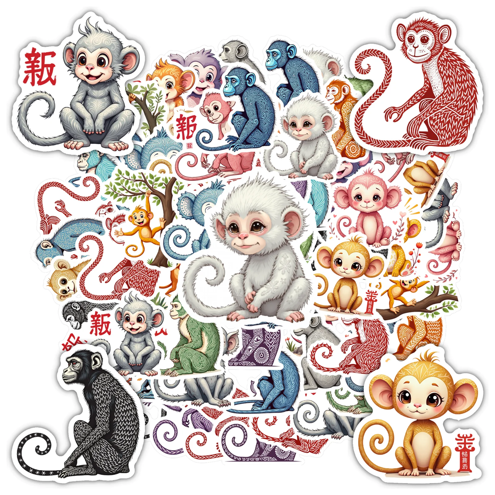 

35 шт.-70 шт., наклейки с игривой обезьянкой, набор наклеек с милыми животными, наклейки с животными для DIY телефона, ноутбука, скрапбукинга, велосипеда, ноутбука