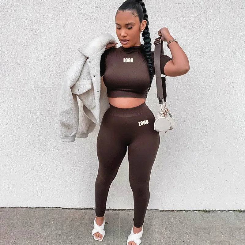 Customized LOGO women's spring and summer new fashion casual short-sleeved open-button top slim-fit sports suit