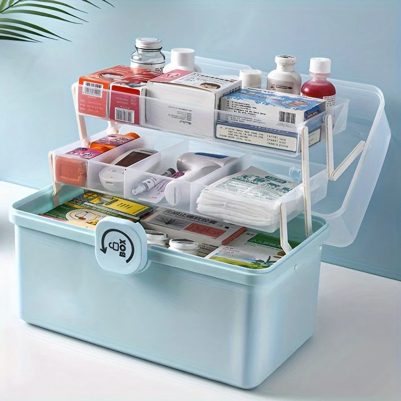 

1pc Useful Box Plastic Storage Box Medical Box Organizer Multi-Functional Portable Medicine Cabinet Family Emergency Kit Box