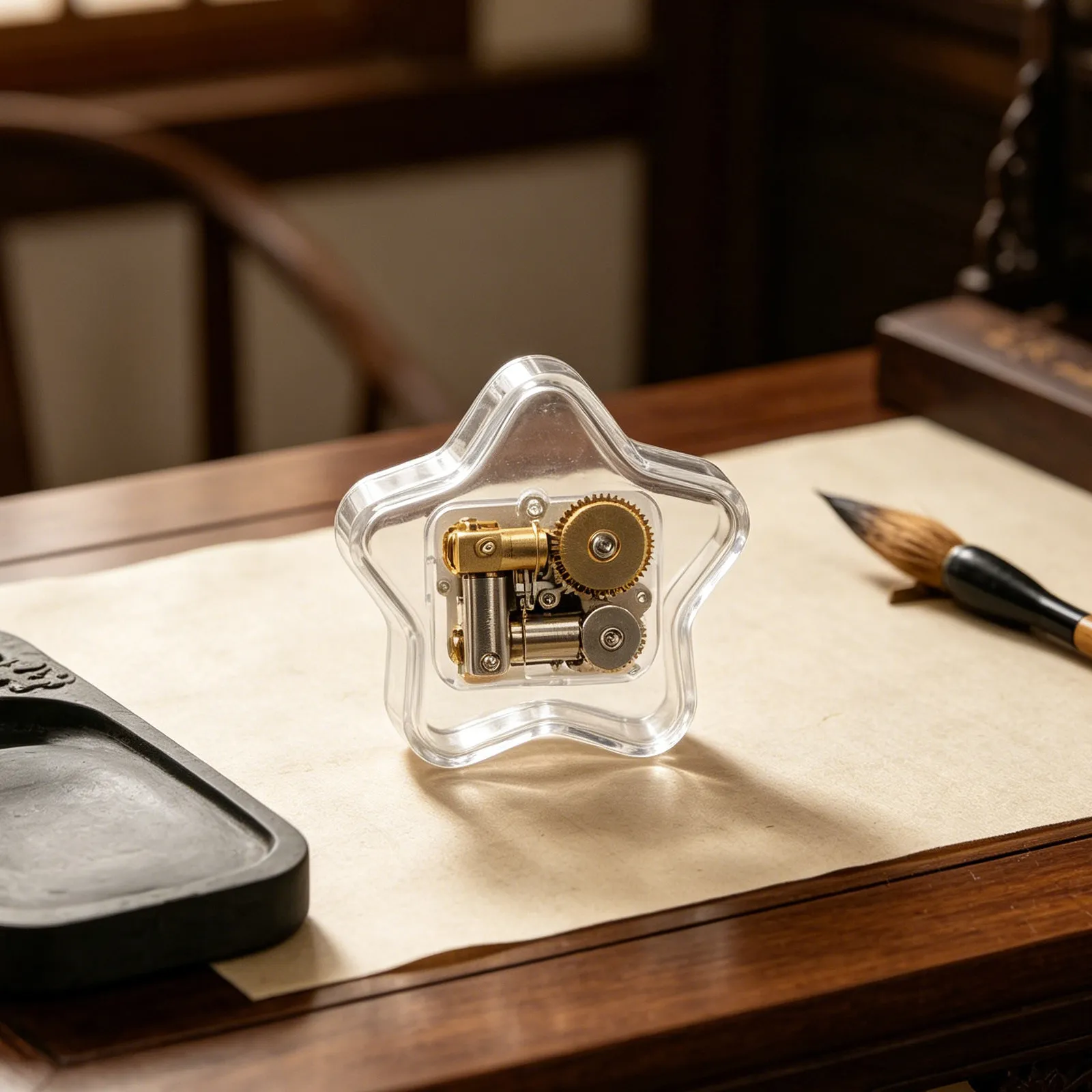 Music Box Shell Star Shape Clear Acrylic Case DIY Wind-Up Mechanism Cover Protective Transparent Acrylic Shell for Music Box