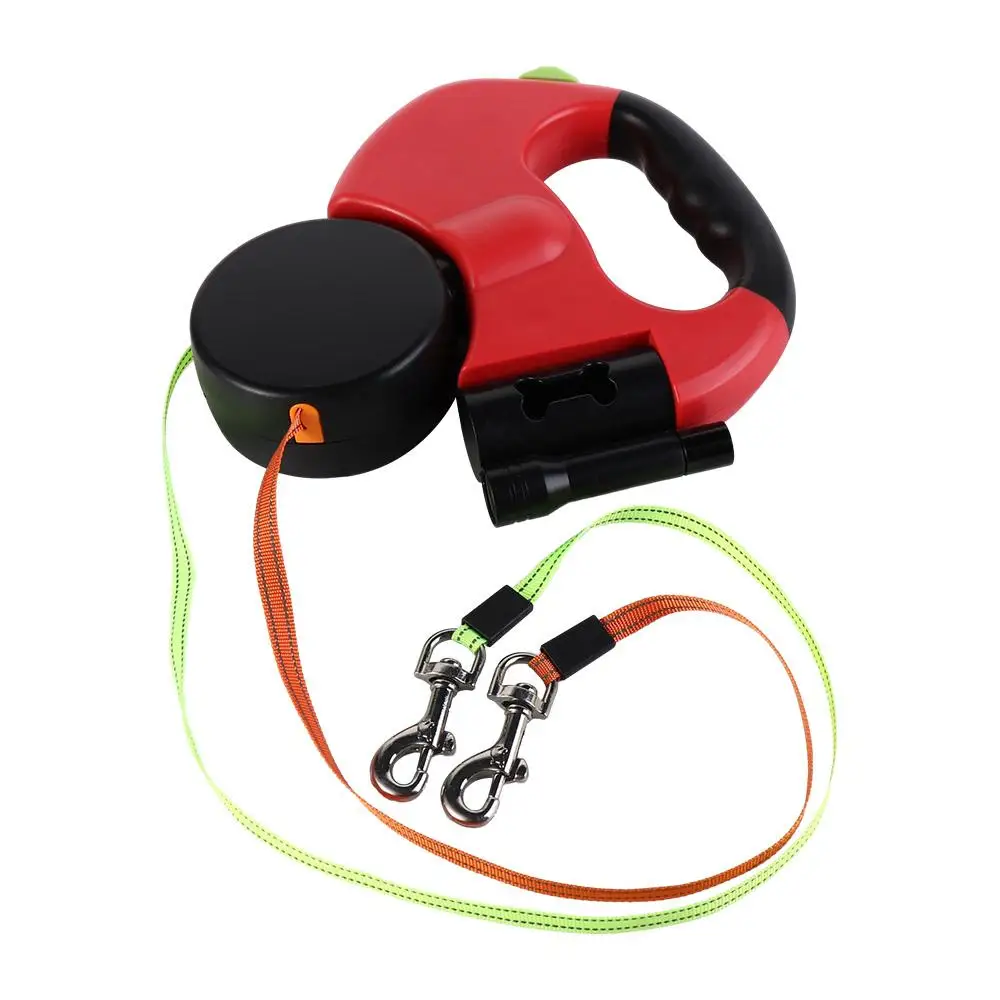 With Lights Double Dog Walking Leash Adjustable Plastic Dual Retractable Rotation Rope 360 Swivel Nylon