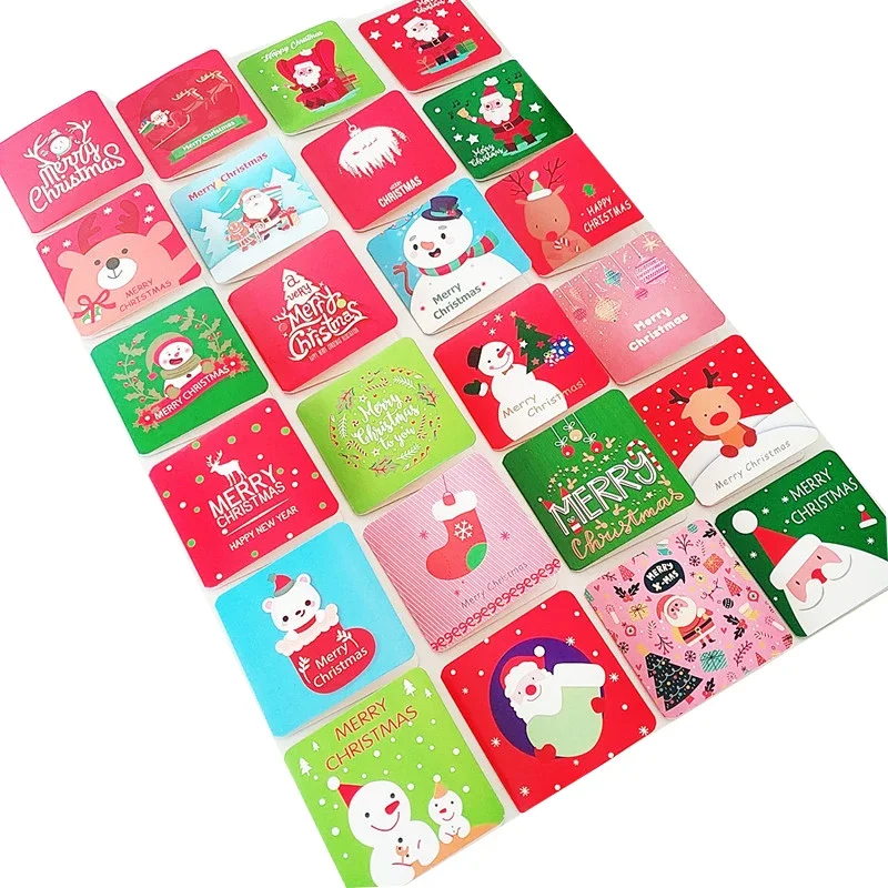 10Pcs Mini Greeting card Merry Christmas Square Party gift message snowman Mini cards DIY postcard  business 8*7CM