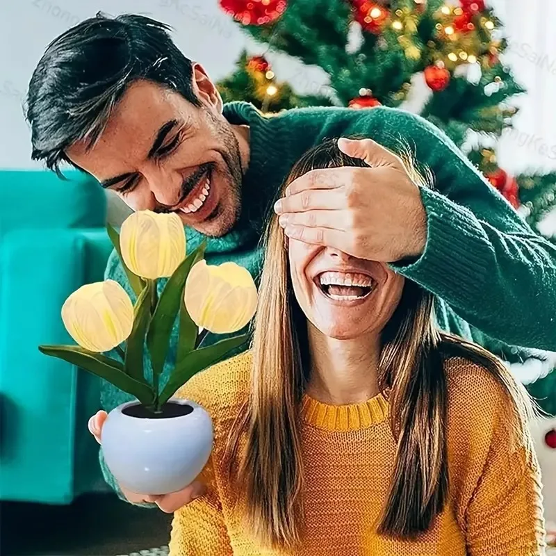 Luz LED de noche de tulipán, decoración de ramo de simulación, lámpara de ambiente, lámpara de escritorio para niña, regalo de cumpleaños del Día de San Valentín