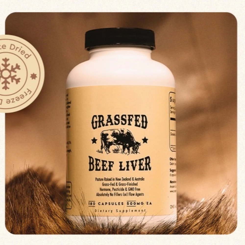 

Grass Fed Beef Liver Supplement 180 Capsules - Freeze Dried for Enhanced Digestion Energy Detoxification And Immunity Full Body