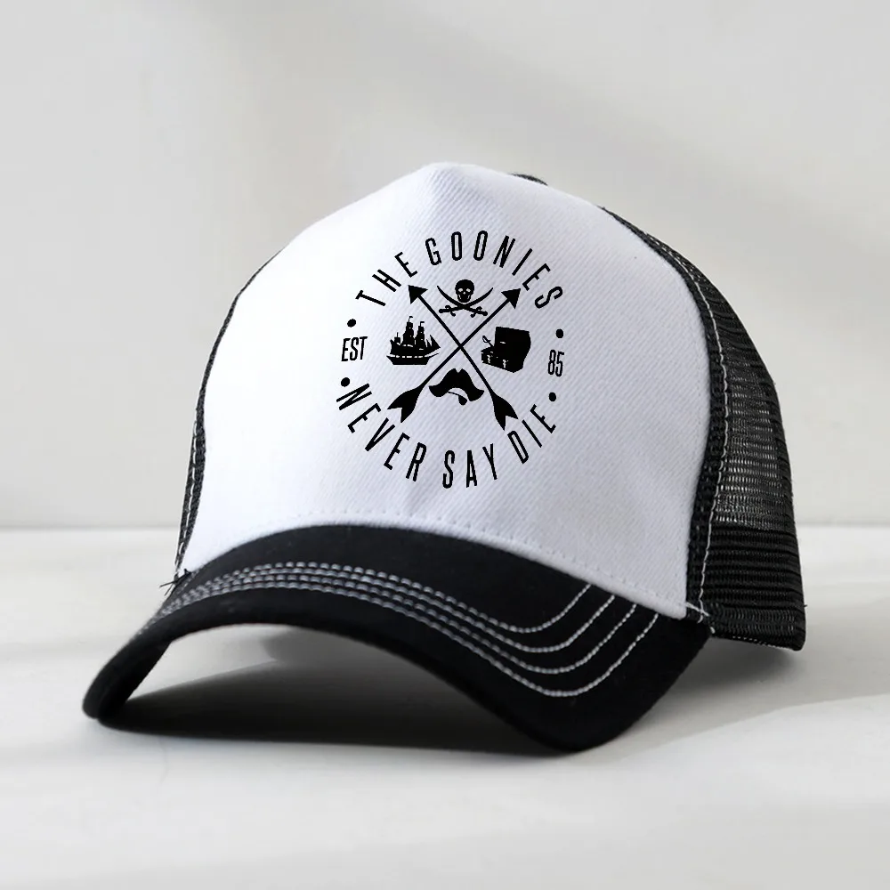 The Goonies Never Say Die Man Baseball Cap Summer Officially Inspired 80s Movie Logo Iconic Skull Crossbones Pirate Design hats