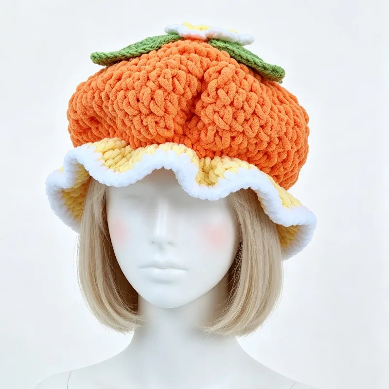 Classic Strawberry Shortcake and friends inspired, ORANGE BLOSSOM, Crochet adult bucket hat, rave hat